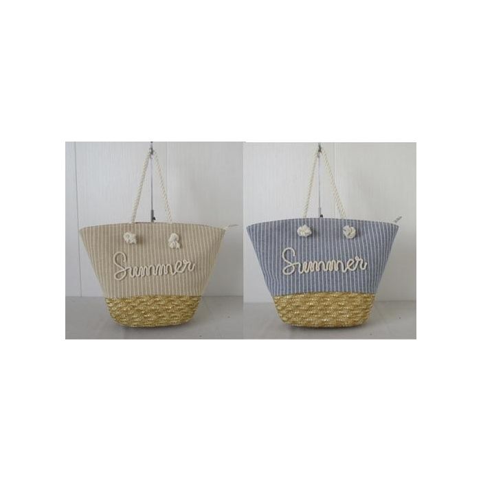 Bolso Mediterraneo DKD Home Decor Beige Azul 16 x 33 x 52 cm (2 Unidades)