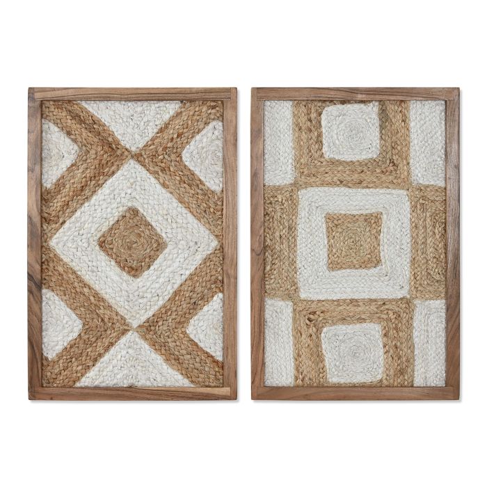 Cuadro Boho DKD Home Decor Natural Blanco 3 x 60 x 40 cm (2 Unidades)