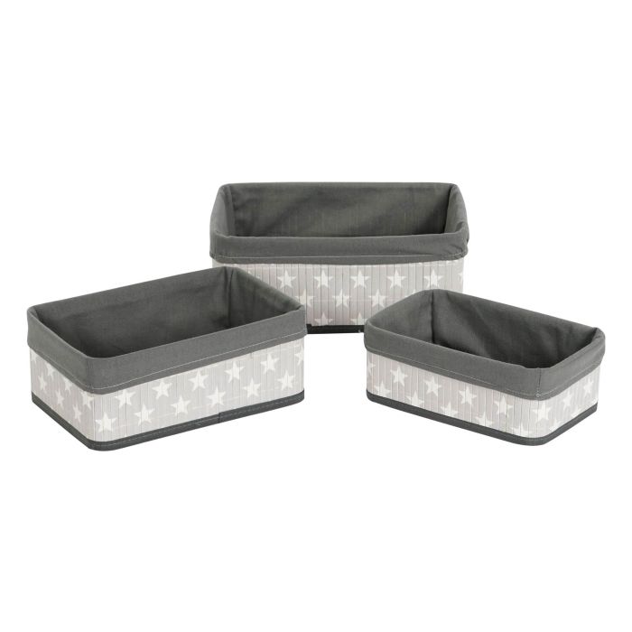 Cesta Tradicional DKD Home Decor Gris Blanco 25 x 14 x 35 cm Set de 3 (2 Unidades)