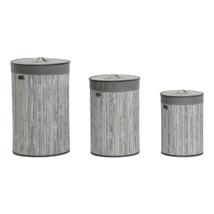 Cesta Ropa Tradicional DKD Home Decor Gris Blanco 38 x 60 x 38 cm Set de 3 (2 Unidades)