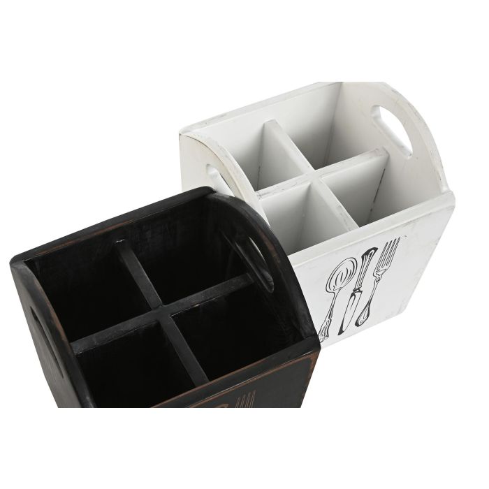 Cubertero Tradicional DKD Home Decor Blanco Negro 15 x 18 x 15 cm Set de 2 (2 Unidades) 2