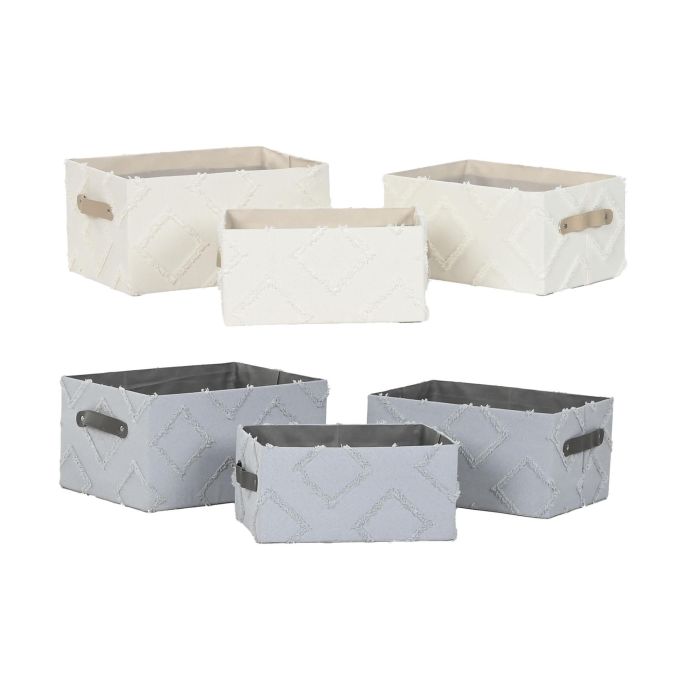 Cesta Basicos DKD Home Decor Gris Crema 25 x 18 x 35 cm Set de 3 (2 Unidades) 3