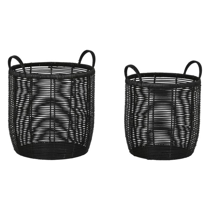 Cesta Colonial DKD Home Decor Negro 38 x 45 x 38 cm Set de 2 (2 Unidades)