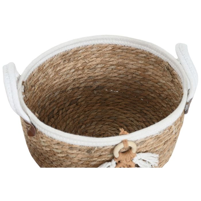 Cesta Boho DKD Home Decor Natural Blanco 27 x 16 x 34 cm Set de 3 (2 Unidades) 3