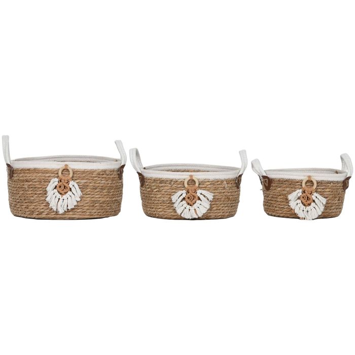 Cesta Boho DKD Home Decor Natural Blanco 30 x 15 x 30 cm Set de 3 (2 Unidades)