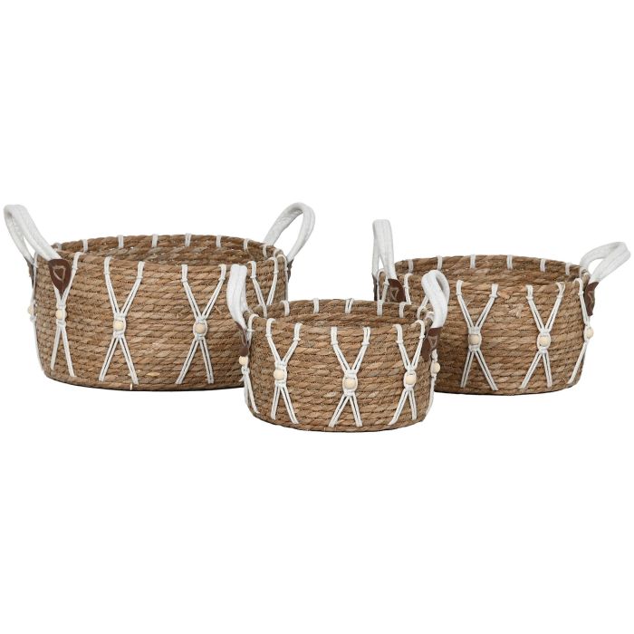 Cesta Boho DKD Home Decor Natural Blanco 33 x 16 x 33 cm Set de 3 (2 Unidades) 3