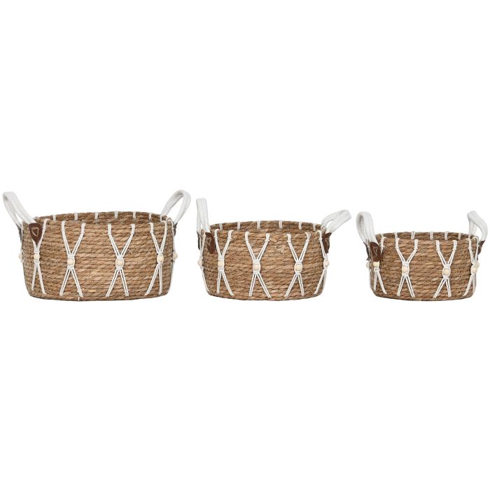 Cesta Boho DKD Home Decor Natural Blanco 33 x 16 x 33 cm Set de 3 (2 Unidades)