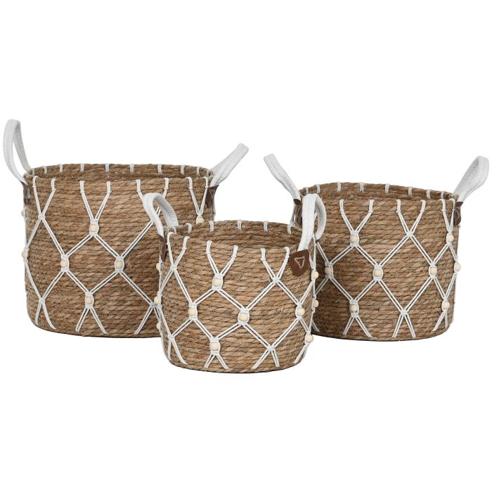 Cesta Boho DKD Home Decor Natural Blanco 33 x 28 x 33 cm Set de 3 (2 Unidades) 3