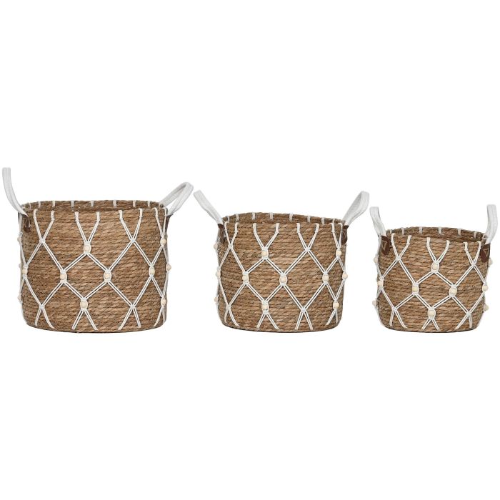 Cesta Boho DKD Home Decor Natural Blanco 33 x 27 x 33 cm Set de 3 (2 Unidades)