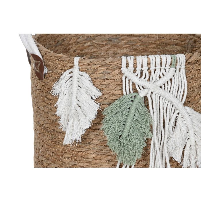 Cesta Tropical DKD Home Decor Natural Blanco 33 x 28 x 33 cm Set de 3 (2 Unidades) 1