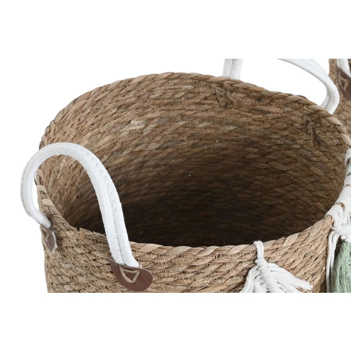 Cesta Tropical DKD Home Decor Natural Blanco 33 x 28 x 33 cm Set de 3 (2 Unidades) 2