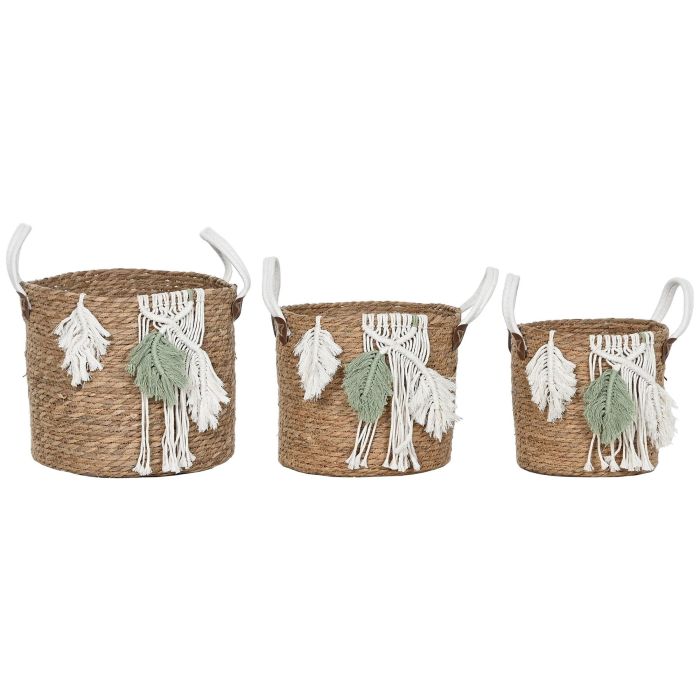 Cesta Tropical DKD Home Decor Natural Blanco 33 x 27 x 33 cm Set de 3 (2 Unidades)