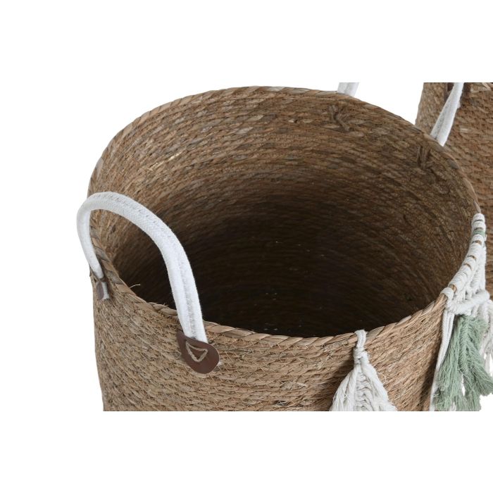 Cesta Tropical DKD Home Decor Natural Blanco 38 x 37 x 38 cm Set de 3 (2 Unidades) 2