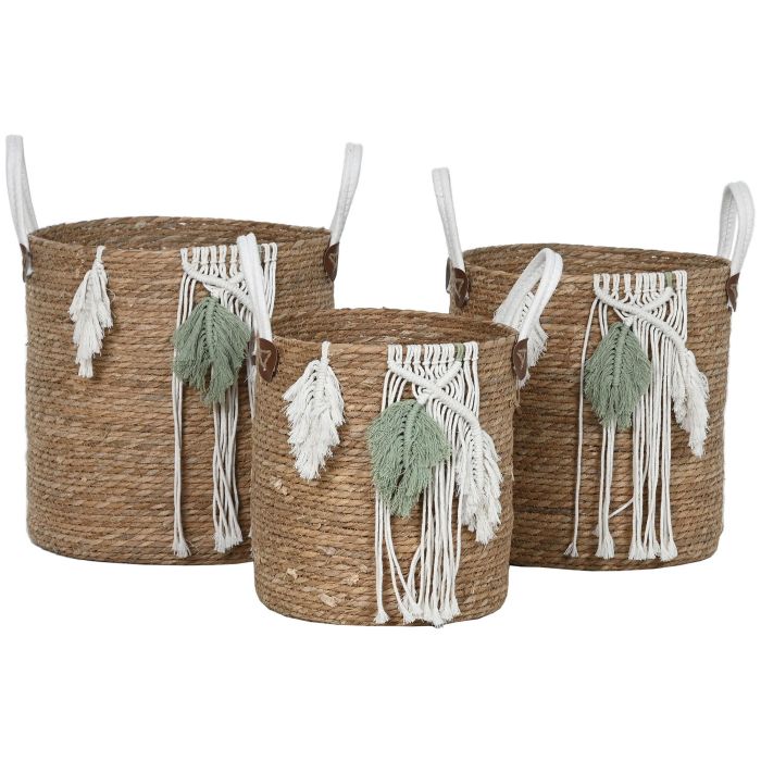 Cesta Tropical DKD Home Decor Natural Blanco 38 x 37 x 38 cm Set de 3 (2 Unidades) 3