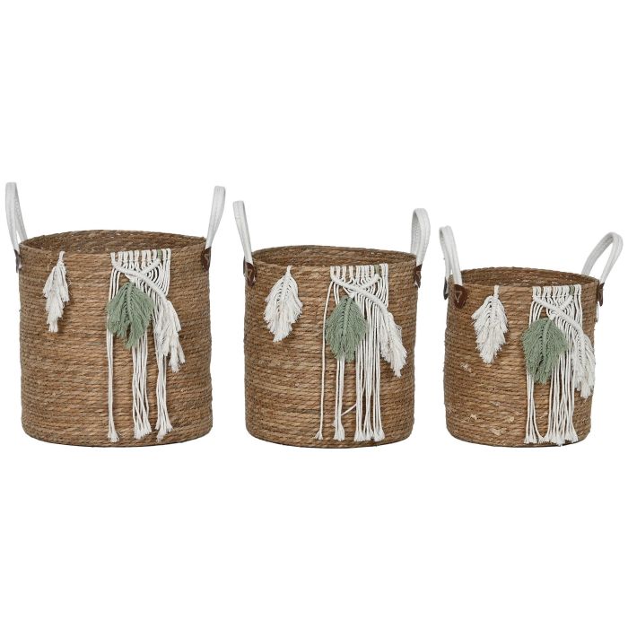 Cesta Tropical DKD Home Decor Natural Blanco 38 x 35 x 38 cm Set de 3 (2 Unidades)