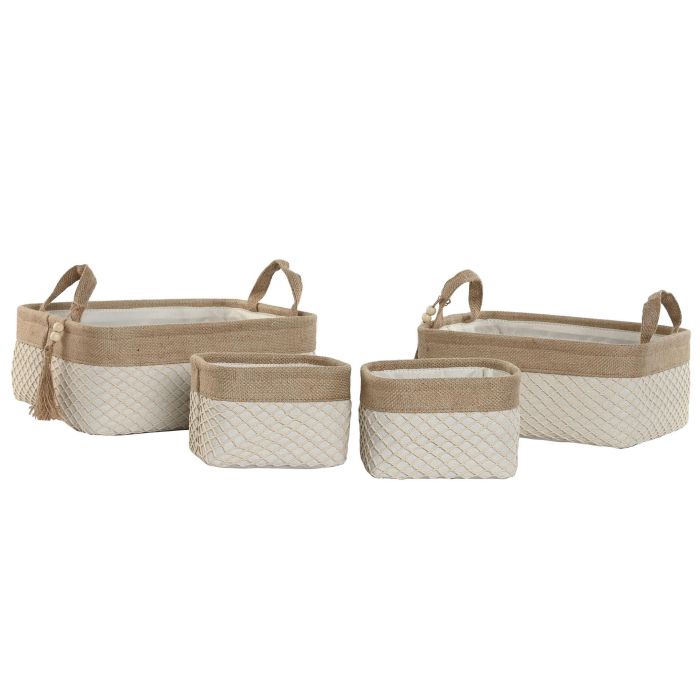 Cesta  DKD Home Decor Natural Crema 26 x 14 x 36 cm Set de 4 (2 Unidades) 3