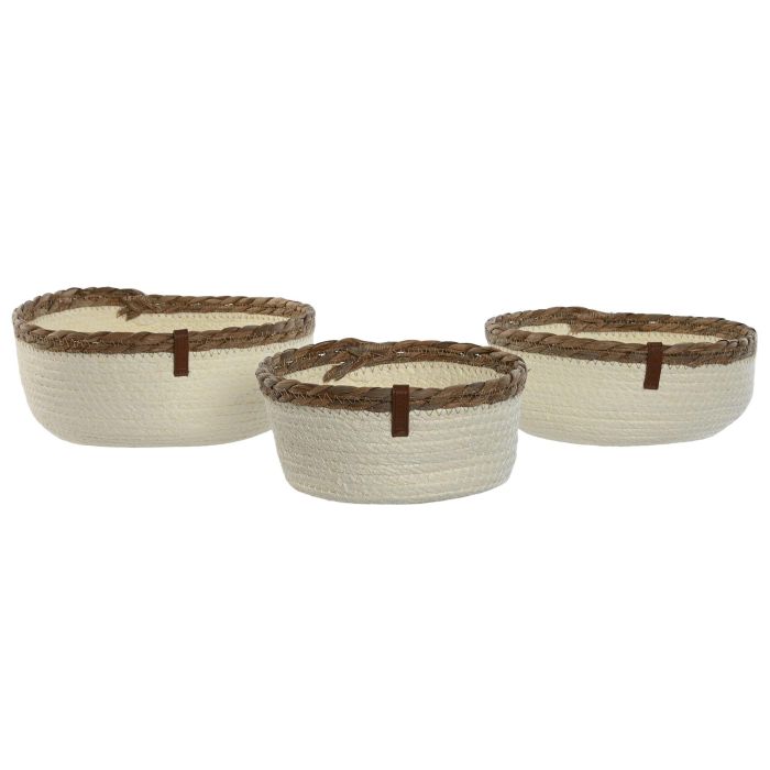 Cesta  DKD Home Decor Crema Natural 26 x 11 x 26 cm Set de 3 (2 Unidades) 3