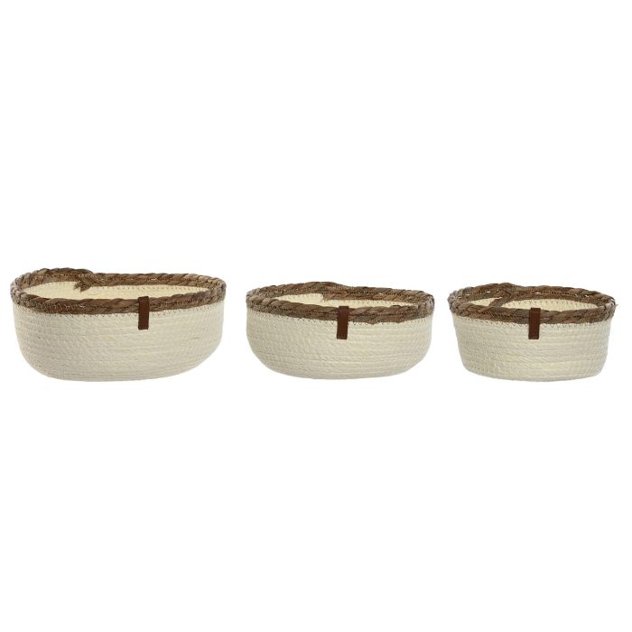 Cesta DKD Home Decor Crema Natural 26 x 11 x 26 cm Set de 3 (2 Unidades)