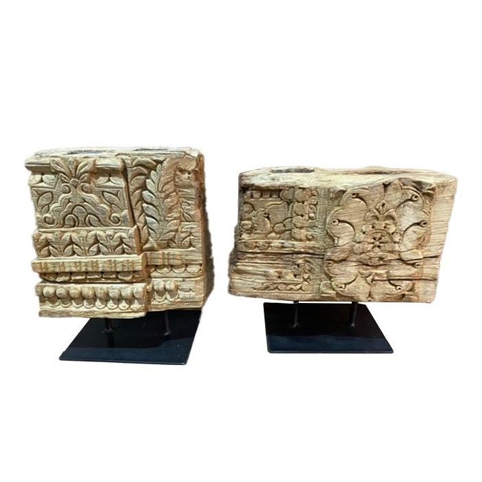 DKD Home Decor Objeto Decorativo de Colección Única de Teca y Hierro Natural con Talla - Set de 2 (Largo 19 x Ancho 38 x Alto 31 cm) DKD Home Decor Objeto Decorativo de Colección Única de Teca y Hierro Natural con Talla - Set de 2 (Largo 19 x Ancho 38 x Alto 31 cm)