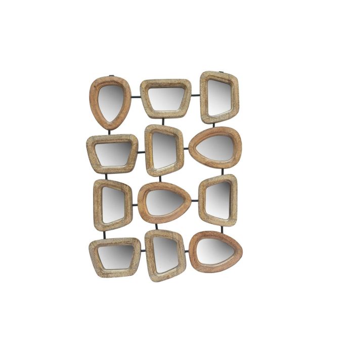 DKD Home Decor Espejo Moderno Natural de Mango y Hierro 57x43x2 cm con Marco 2x2 cm y Superficie Foto/Espejo 10x7 cm (2 Unidades)
