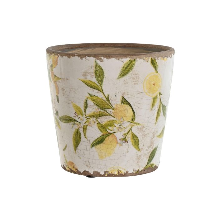 Macetero Shabby DKD Home Decor Amarillo Blanco 14 x 14 x 14 cm (2 Unidades)