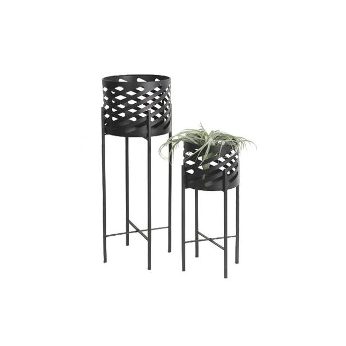 Macetero Loft DKD Home Decor Negro 27 x 70 x 27 cm Set de 2 (2 Unidades)