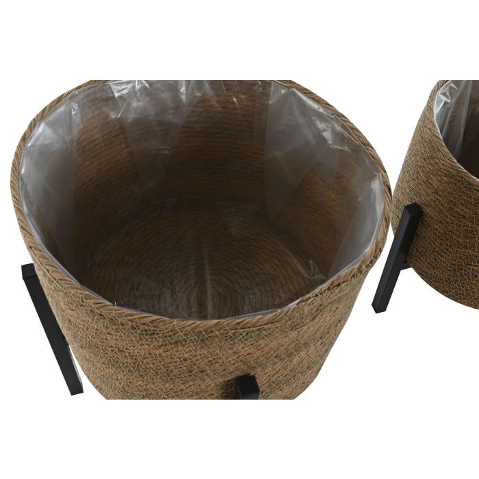 Macetero Tropical DKD Home Decor Natural Negro 32.5 x 33 x 32.5 cm Set de 2 (2 Unidades) 1