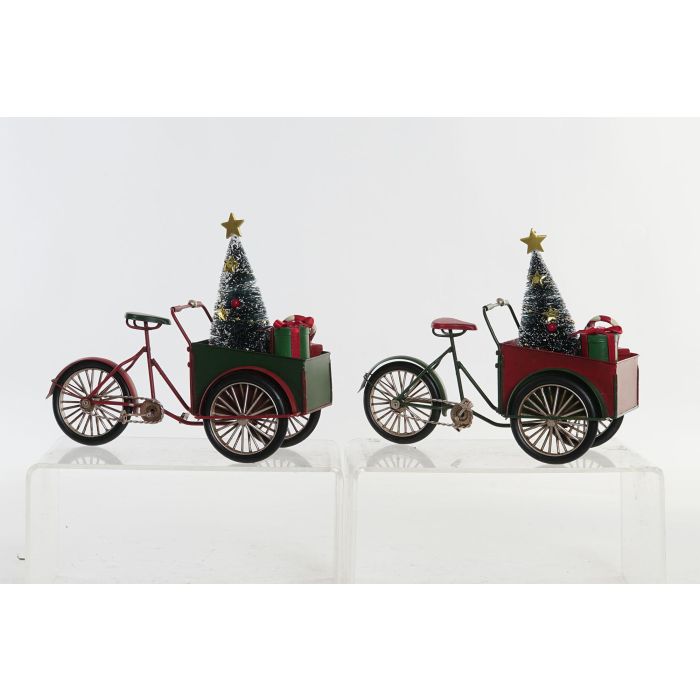 Bicicleta Navidad Tradicional DKD Home Decor Rojo Verde 11.5 x 20 x 24 cm (2 Unidades)