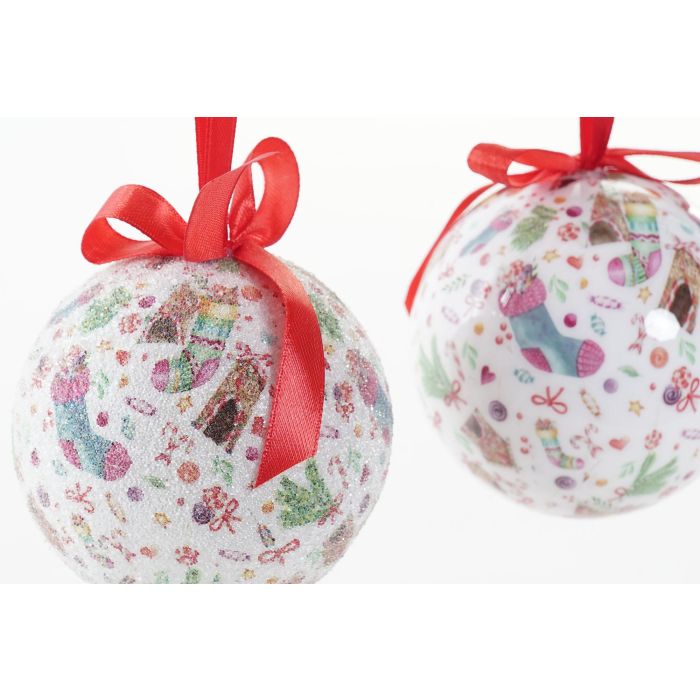 Bola Decoracion Navidad Tradicional DKD Home Decor Blanco Multicolor 7.5 x 12 x 7.5 cm Set de 7 (2 Unidades) 1