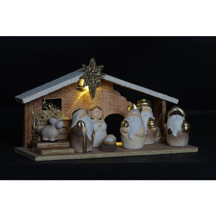 Nacimiento Navidad Moderna DKD Home Decor Marron Blanco 11.5 x 16.5 x 29.5 cm (2 Unidades) 1