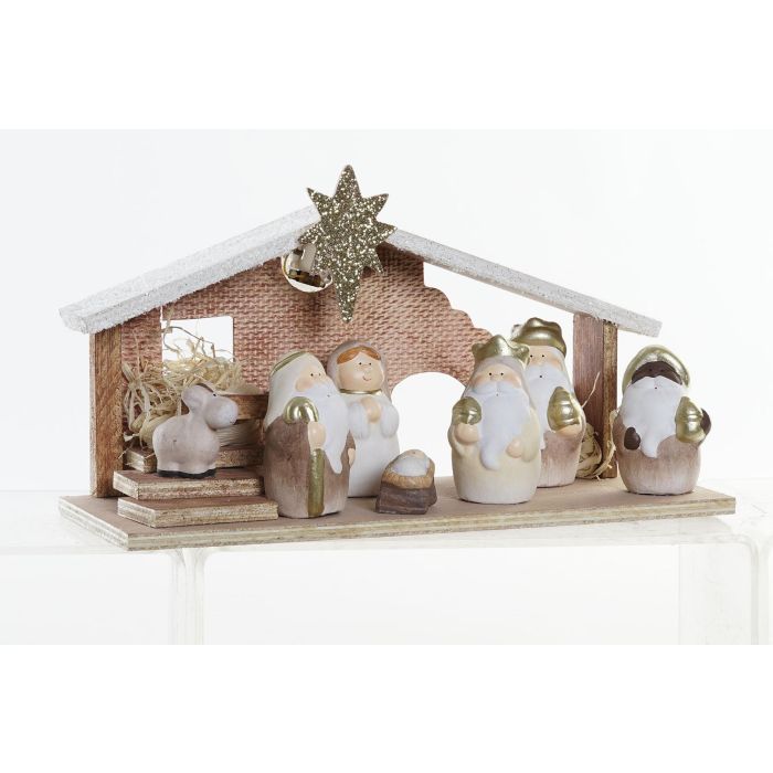 Nacimiento Navidad Moderna DKD Home Decor Marron Blanco 11.5 x 16.5 x 29.5 cm (2 Unidades)