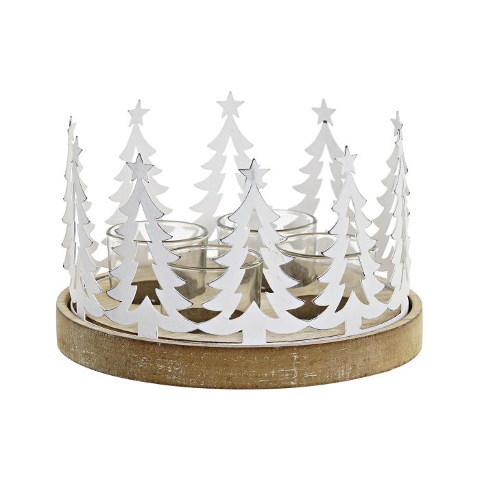 Portavela Navidad Alpina DKD Home Decor Blanco Natural 18.5 x 11.5 x 18.5 cm (2 Unidades)