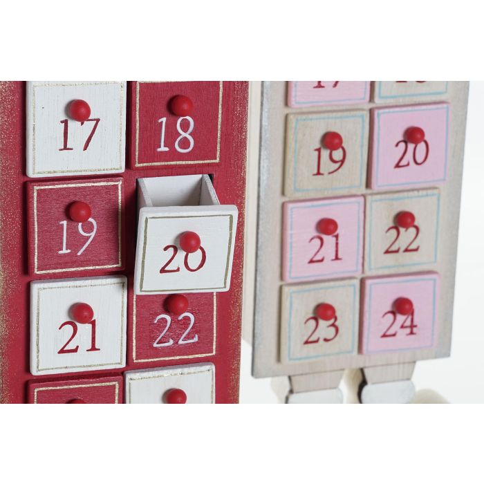 Calendario Adviento Navidad Tradicional DKD Home Decor Rojo Blanco 7 x 64 x 14 cm (2 Unidades) 2