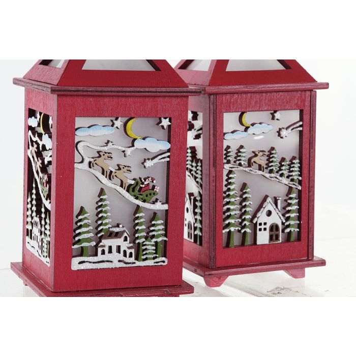 Farola Navidad Tradicional DKD Home Decor Rojo Blanco 9 x 18 x 9 cm (2 Unidades) 2
