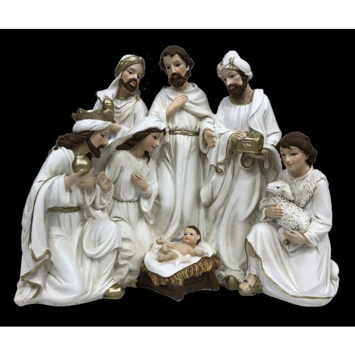 Nacimiento Navidad Tradicional DKD Home Decor Blanco Multicolor 12.5 x 19.5 x 23 cm (2 Unidades)