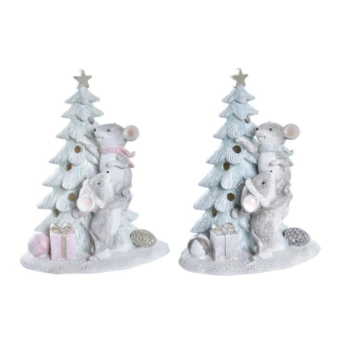 Figura Navidad Fantasia DKD Home Decor Verde Gris 8.5 x 16 x 13 cm (2 Unidades)