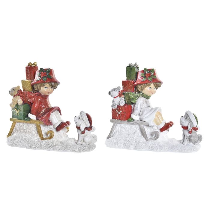 Figura Navidad Tradicional DKD Home Decor Rojo Blanco 7 x 12.5 x 14.5 cm (2 Unidades)