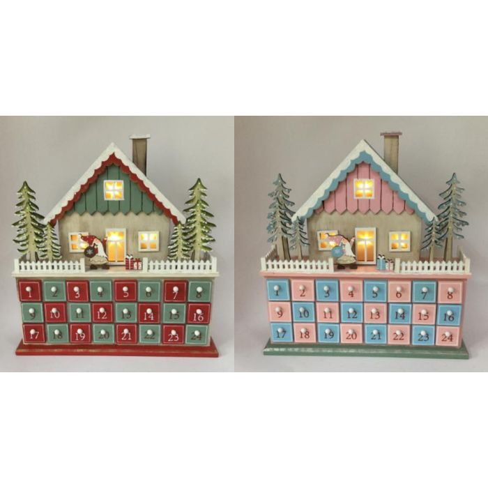 Calendario Adviento Navidad Fantasia DKD Home Decor Rojo Verde 8 x 33 x 32 cm (2 Unidades)