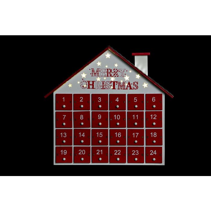 Calendario Adviento Navidad Tradicional DKD Home Decor Rojo Blanco 7 x 27 x 30 cm (2 Unidades) 1