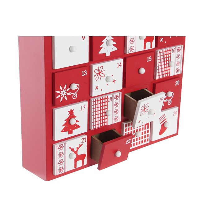 Calendario Adviento Navidad Tradicional DKD Home Decor Rojo Blanco 7 x 38 x 27 cm (2 Unidades) 1