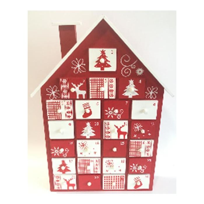 Calendario Adviento Navidad Tradicional DKD Home Decor Rojo Blanco 7 x 38 x 27 cm (2 Unidades)