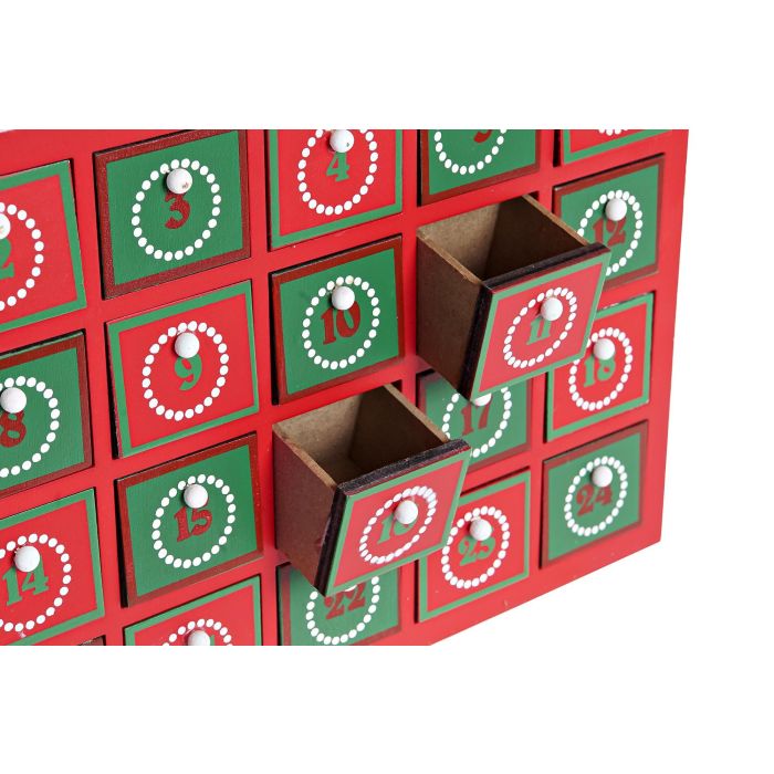 Calendario Adviento Navidad Tradicional DKD Home Decor Verde Rojo 4 x 30 x 30 cm (2 Unidades) 1