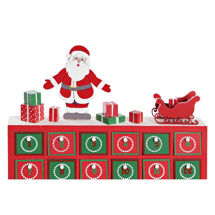 Calendario Adviento Navidad Tradicional DKD Home Decor Verde Rojo 4 x 30 x 30 cm (2 Unidades) 2