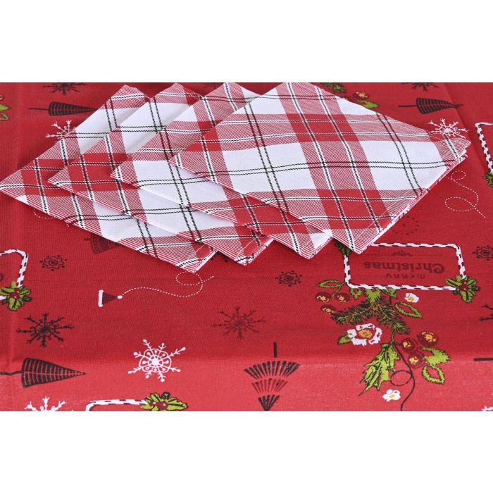 Mantel Navidad Tradicional DKD Home Decor Rojo Blanco 150 x 0.2 x 150 cm Set de 5 (2 Unidades) 3