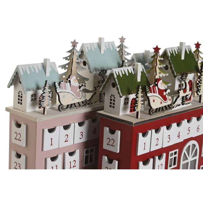 Calendario Adviento Navidad Tradicional DKD Home Decor Rojo Rosa 8.5 x 31 x 37.5 cm (2 Unidades) 1