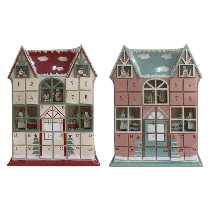 Calendario Adviento Navidad Tradicional DKD Home Decor Rojo Rosa 7 x 34.5 x 26 cm (2 Unidades)