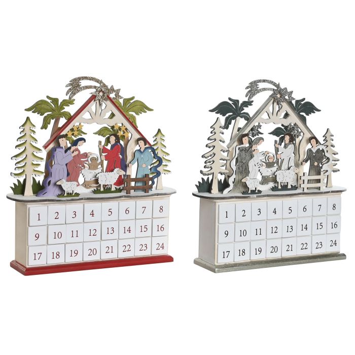 Calendario Adviento Navidad Tradicional DKD Home Decor Rojo Beige 8.5 x 36.5 x 34 cm (2 Unidades) 5