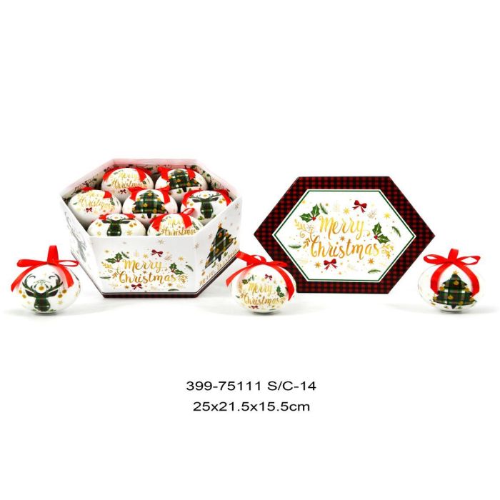 Bola Decoracion Navidad Alpina DKD Home Decor Blanco Verde 25 x 16 x 25 cm Set de 14 (2 Unidades)