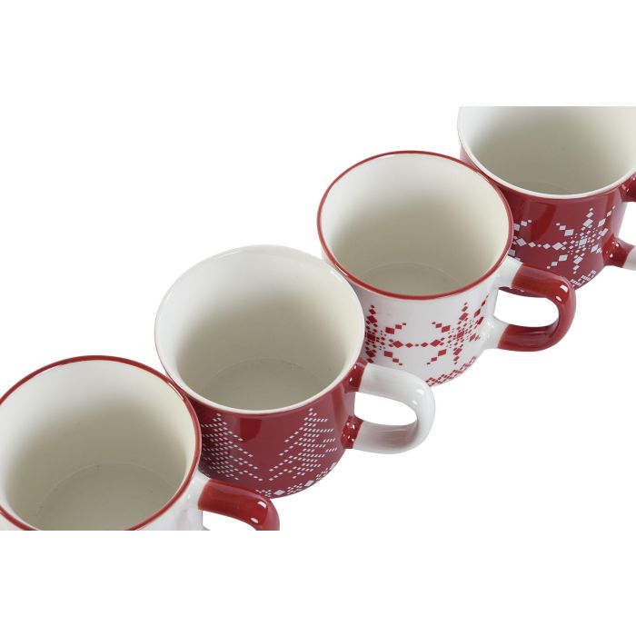 Mug Navidad Tradicional DKD Home Decor Rojo Blanco 6.8 x 8.2 x 9 cm Set de 4 (2 Unidades) 2