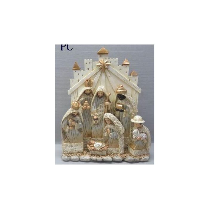 Nacimiento  DKD Home Decor Dorado Gris 6 x 26 x 22 cm (2 Unidades)